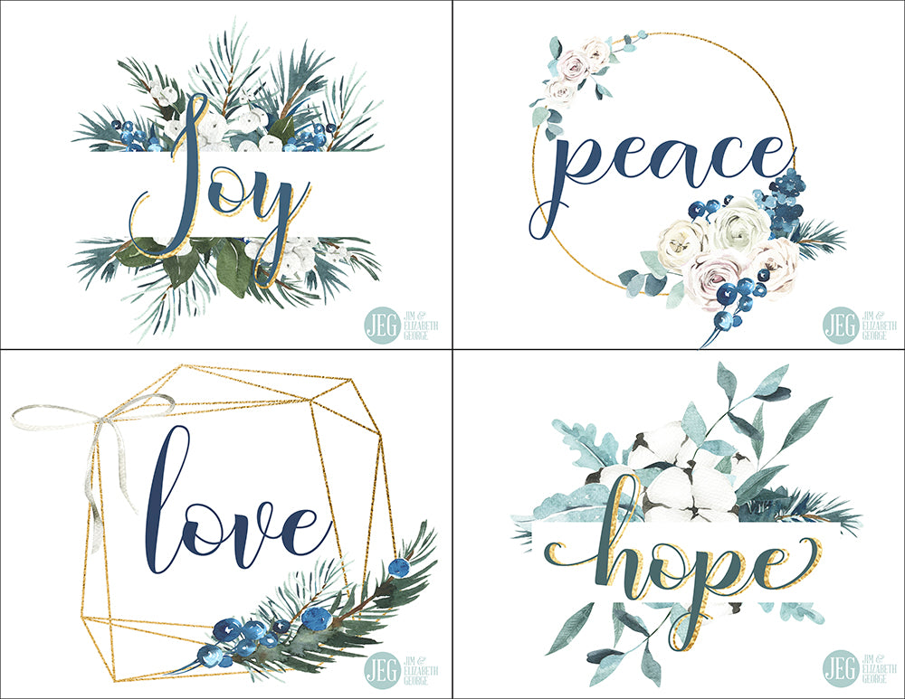 Christmas Post Cards - Joy, Peace, Love, and Hope (Printable)