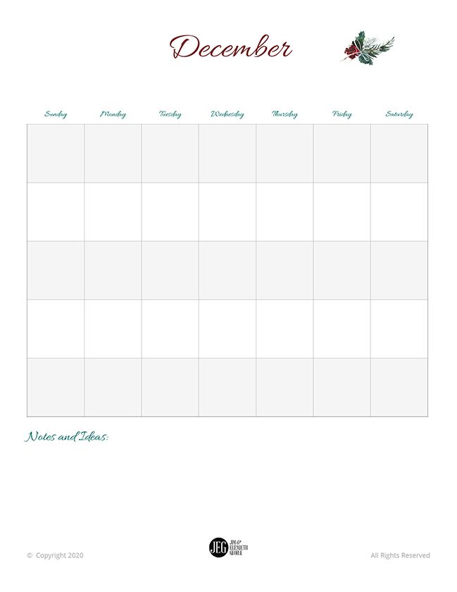 Christmas December Calendar Planner (Printable)