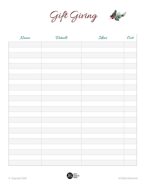 Free Printable Christmas Gift Planner