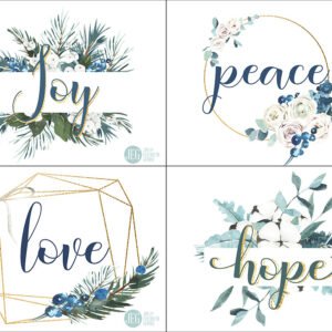 Christmas Post Cards - Joy, Peace, Love, and Hope (Printable)