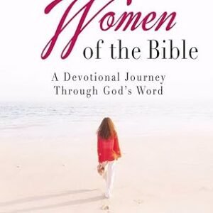 Book cover for Walking with the Women of the Bible by Elizabeth George; a woman in red walks on a beach at sunrise.
