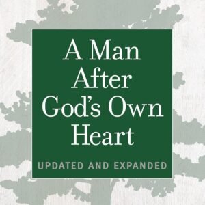 Book cover for 'A Man After God's Own Heart' by Jim George, with a green title panel on a pale map-like background and 'Updated and Expanded' subtitle.