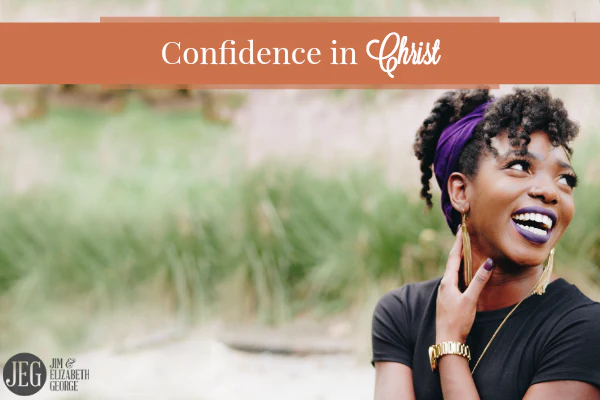 Smiling woman outdoors with a purple headband; orange banner across the top reads 'Confidence in Christ'.